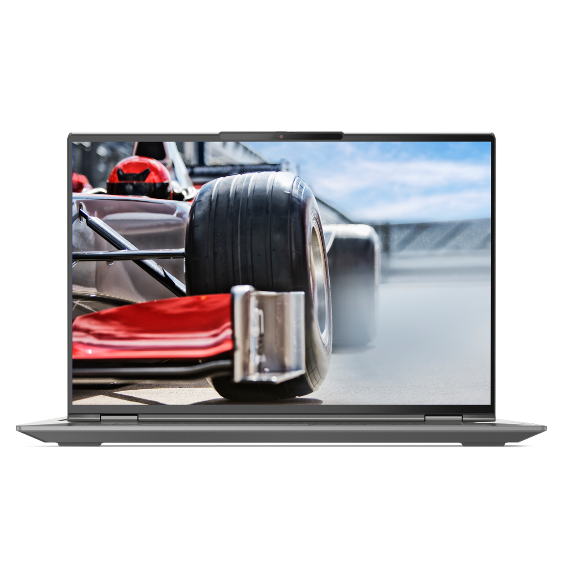 ThinkPad with race car on screen.