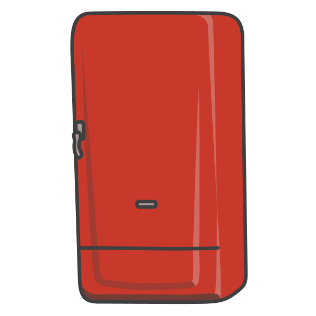 Red refrigerator sticker.