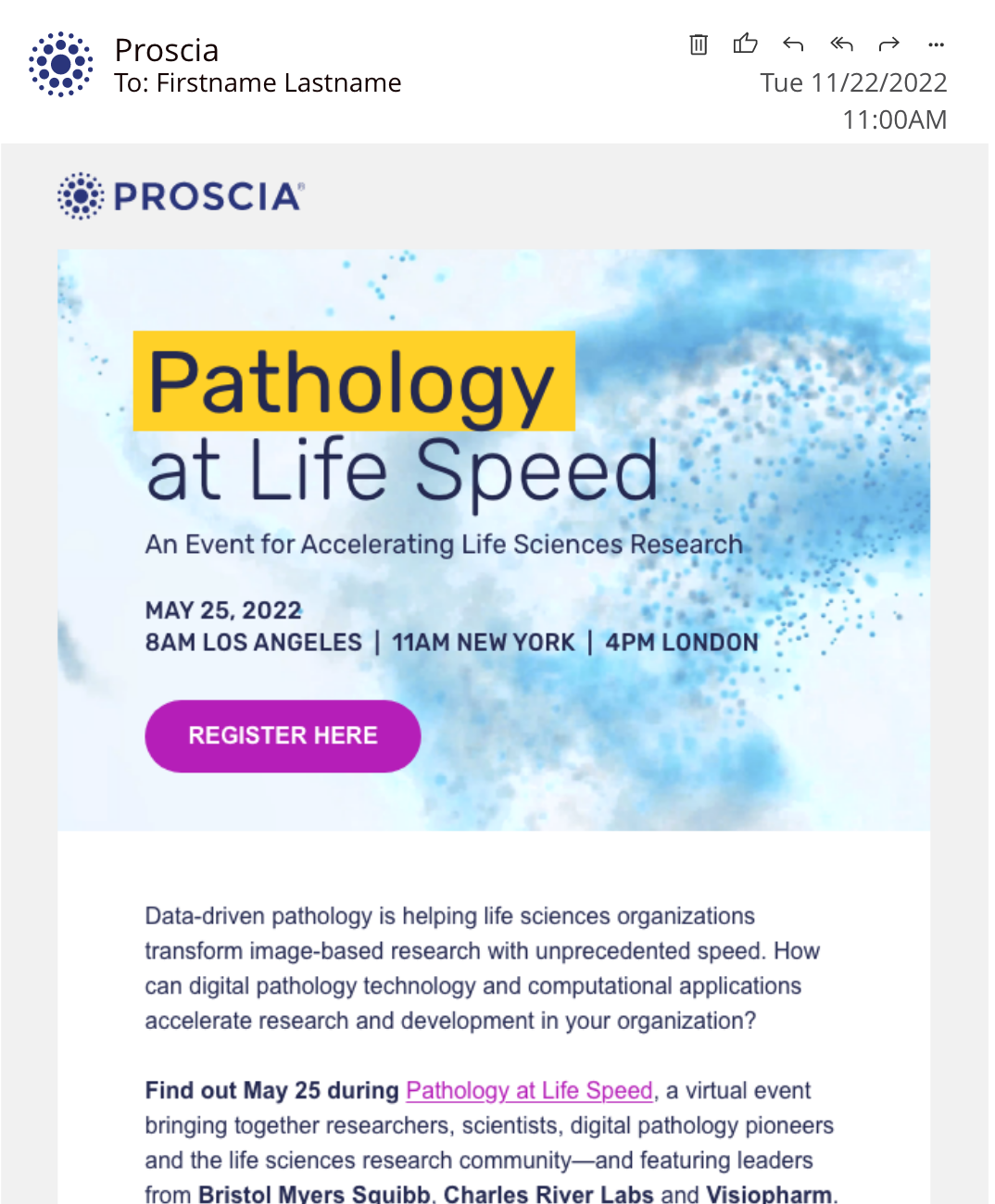 Pathology at Life Speed Event: Email