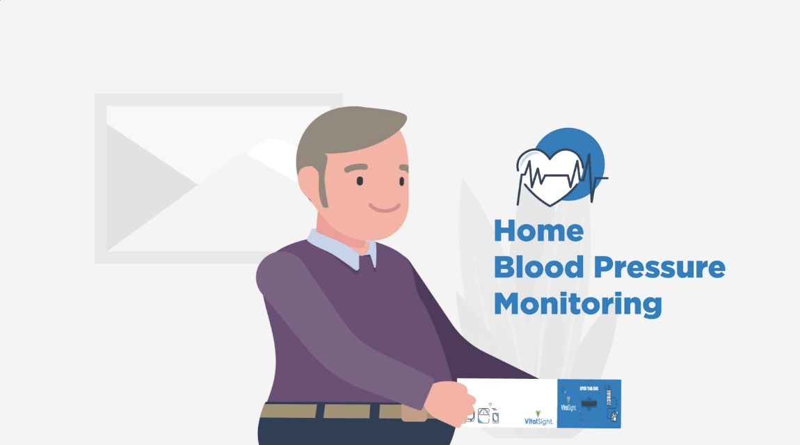 Illustration of man holding VitalSight Remote Patient Monitoring box.