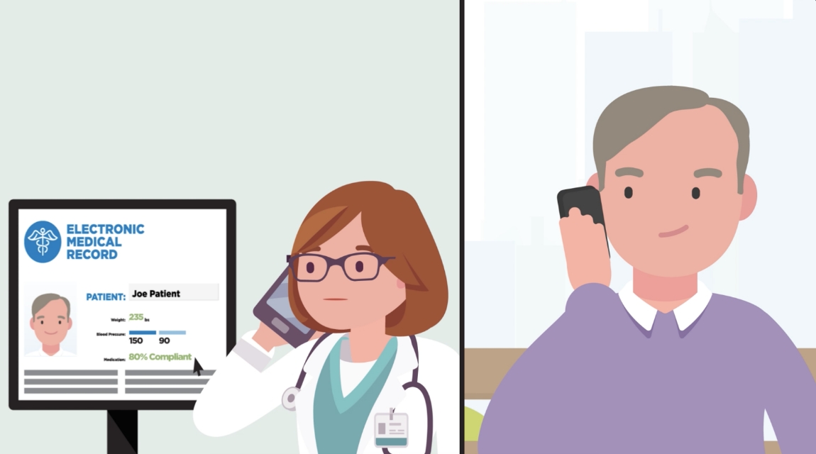 Illustration of patient on phone with healthcare provider.