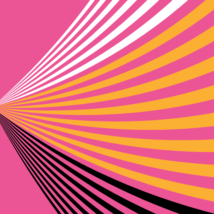 Abstract composition of pink, white and black lines in a wave pattern.